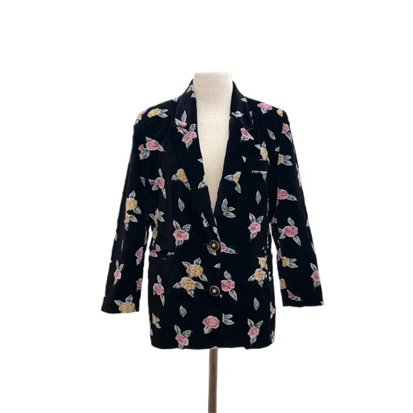 Vintage Black Velvet Gypsy Witchy Etherial Fairie Floral Rose Blazer Size M/L - Picture 1 of 11